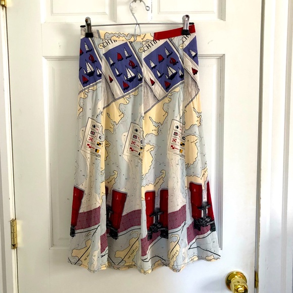 Vintage Dresses & Skirts - Vintage Silx Silk Yachting Graphic Skirt